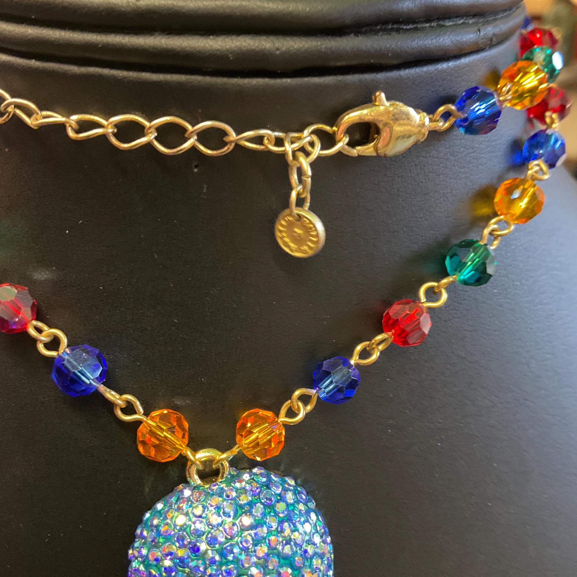 Vintage Butler and Wilson Rainbow Crystal Skull Long ‘Y’ Drop Beaded Neclace, Rainbow Crystal Beads and rhinestones