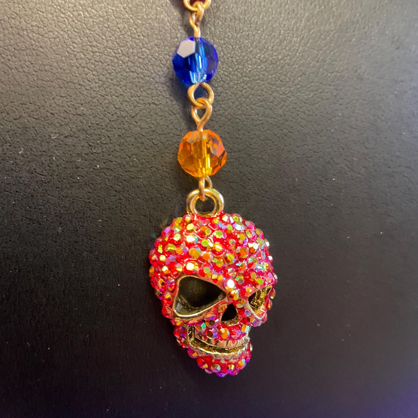 Vintage Butler and Wilson Rainbow Crystal Skull Long ‘Y’ Drop Beaded Neclace, Rainbow Crystal Beads and rhinestones