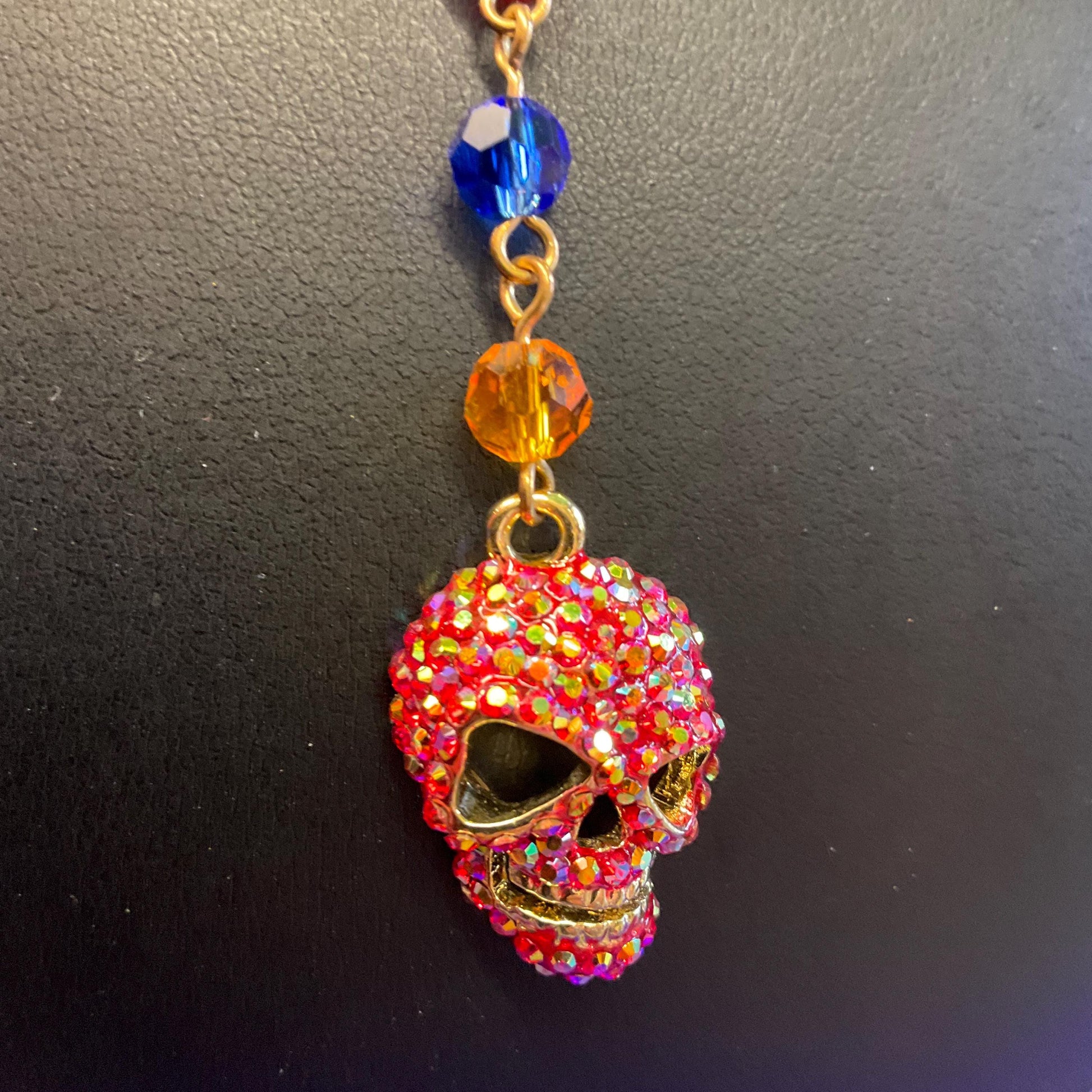 Vintage Butler and Wilson Rainbow Crystal Skull Long ‘Y’ Drop Beaded Neclace, Rainbow Crystal Beads and rhinestones