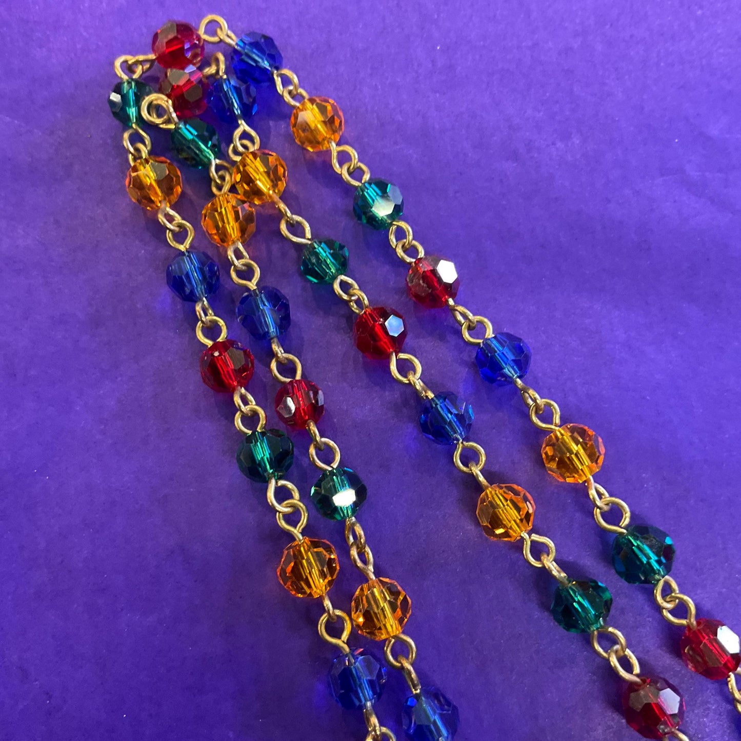 Vintage Butler and Wilson Rainbow Crystal Skull Long ‘Y’ Drop Beaded Neclace, Rainbow Crystal Beads and rhinestones