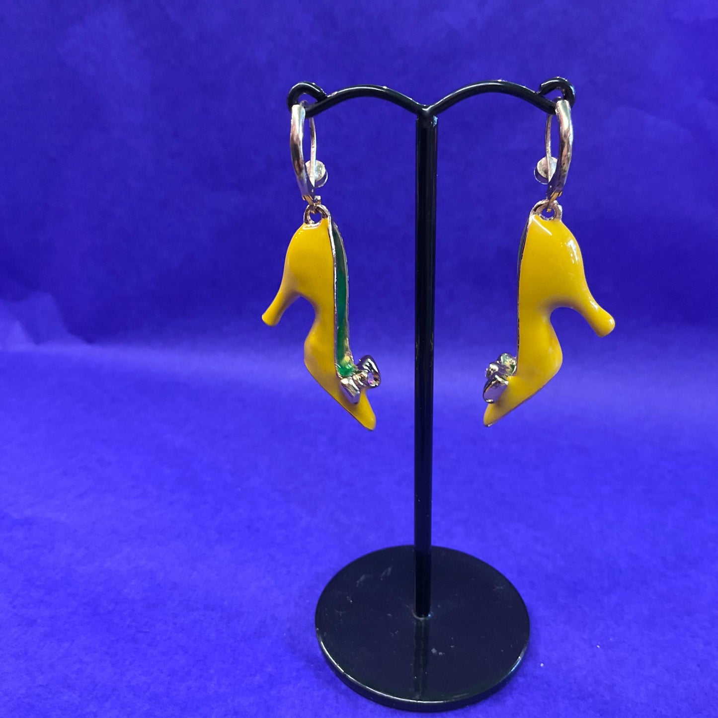 Vintage Butler and Wilson Disney Princess Yellow Shoe Drop Earrings, Gold tone with Enamel and Aurora Borealis rhinestones