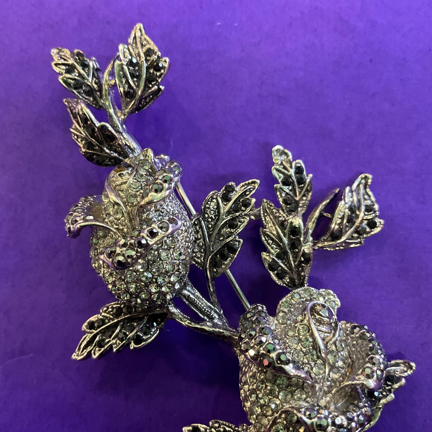 Vintage Butler and Wilson Oversized Statement Silver and Pewter Tone Rose Brooch , Silver Tone with Ombré Rhinestones