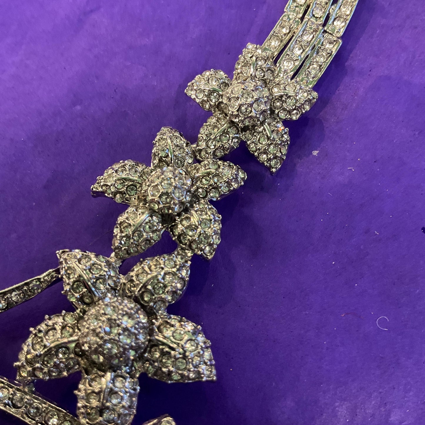 Vintage Butler and Wilson Statement Crystal Floral Collar Necklace, Silver tone with rhinestone crystals