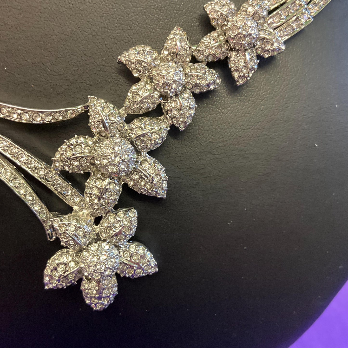 Vintage Butler and Wilson Statement Crystal Floral Collar Necklace, Silver tone with rhinestone crystals
