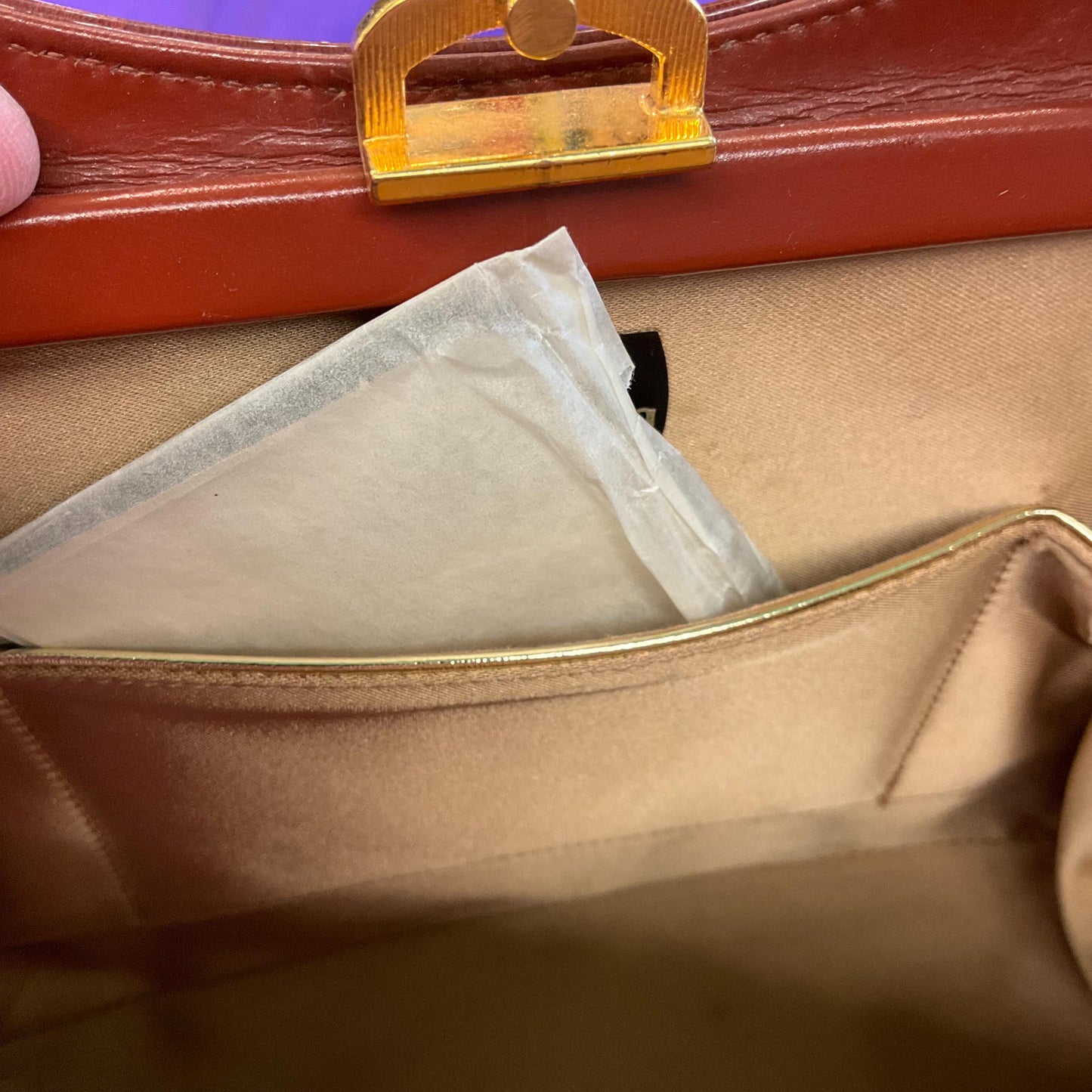 Original Vintage 1950s/60s WALDYBAG Brown Patent Leather Hand Bag, unused with original tags
