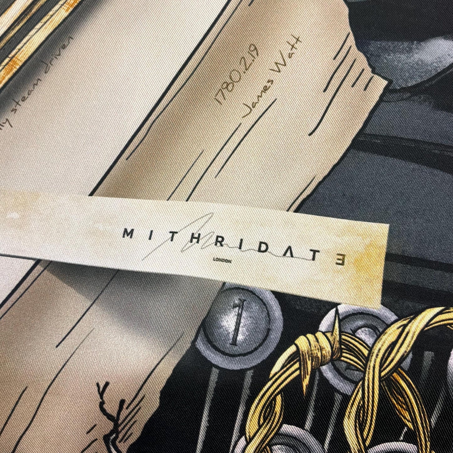 Vintage Mithridate Ultra Large Pure Silk Abstract Graphic Scarf, Shades of Brown, Cream, Gold