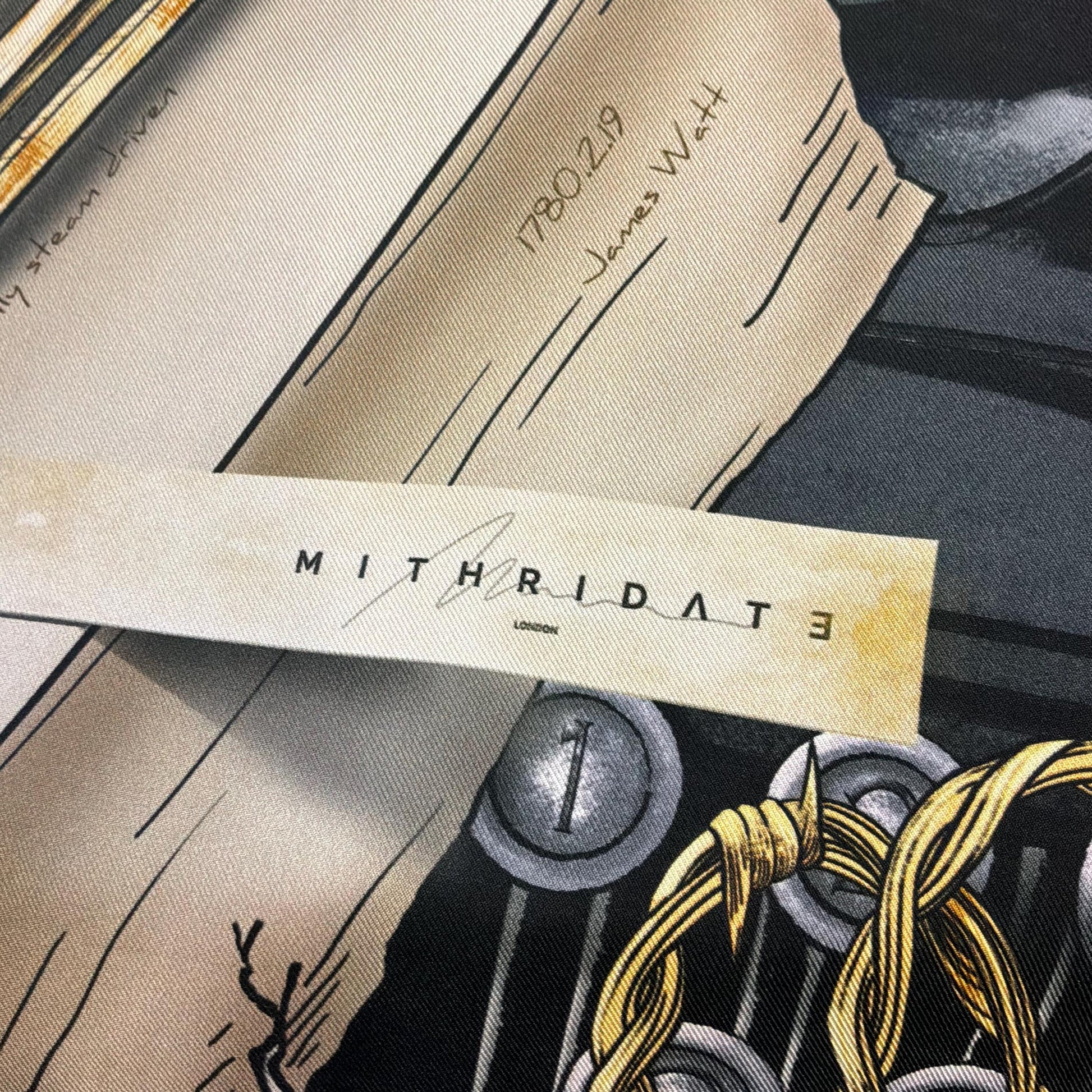 Vintage Mithridate Ultra Large Pure Silk Abstract Graphic Scarf, Shades of Brown, Cream, Gold