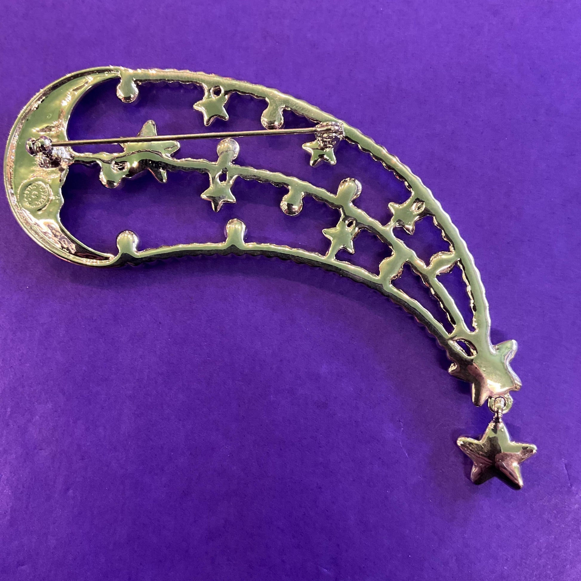Vintage Butler and Wilson Blue and Silver Statement Moon and Stars Crystal Brooch, Blue Enamel, Turquoise Stars and Borealis rhinestones