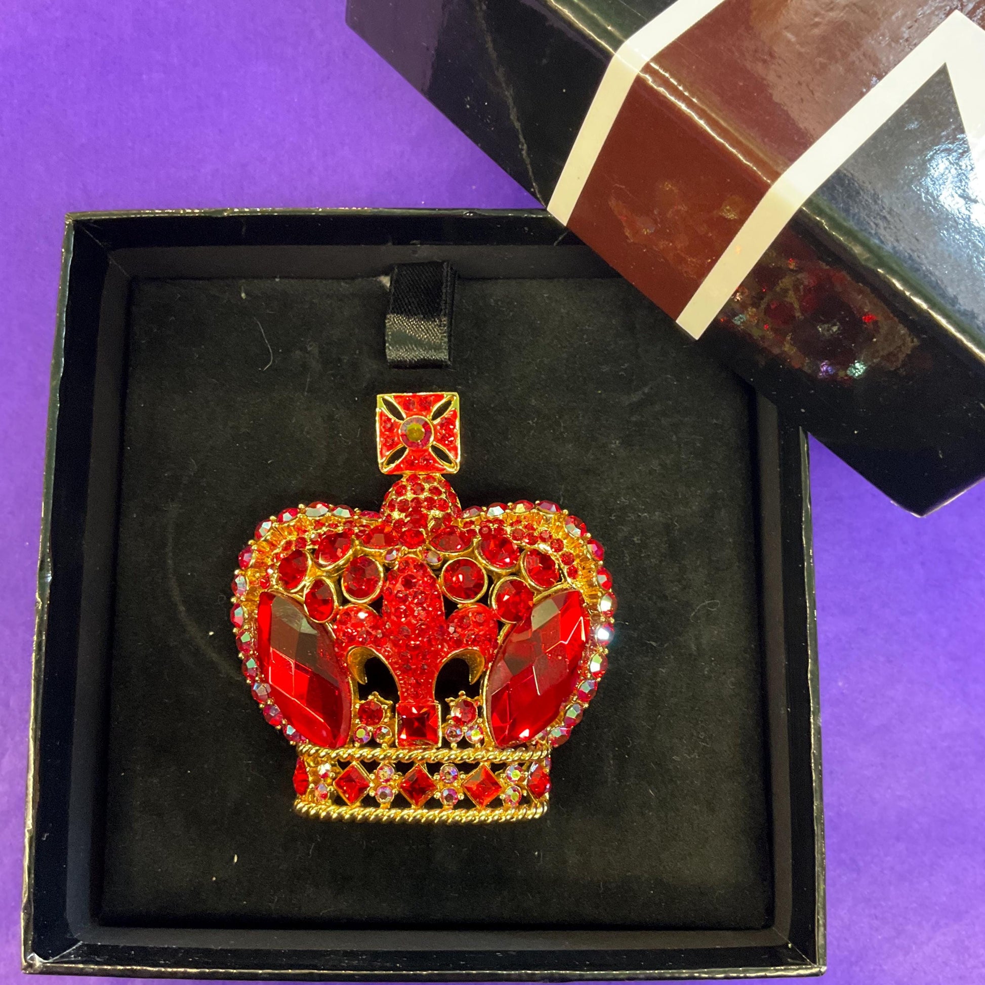 Vintage Butler and Wilson Regal Red Crystal Crown Statement Brooch, Gold tone with red crystals and Borealis rhinestones