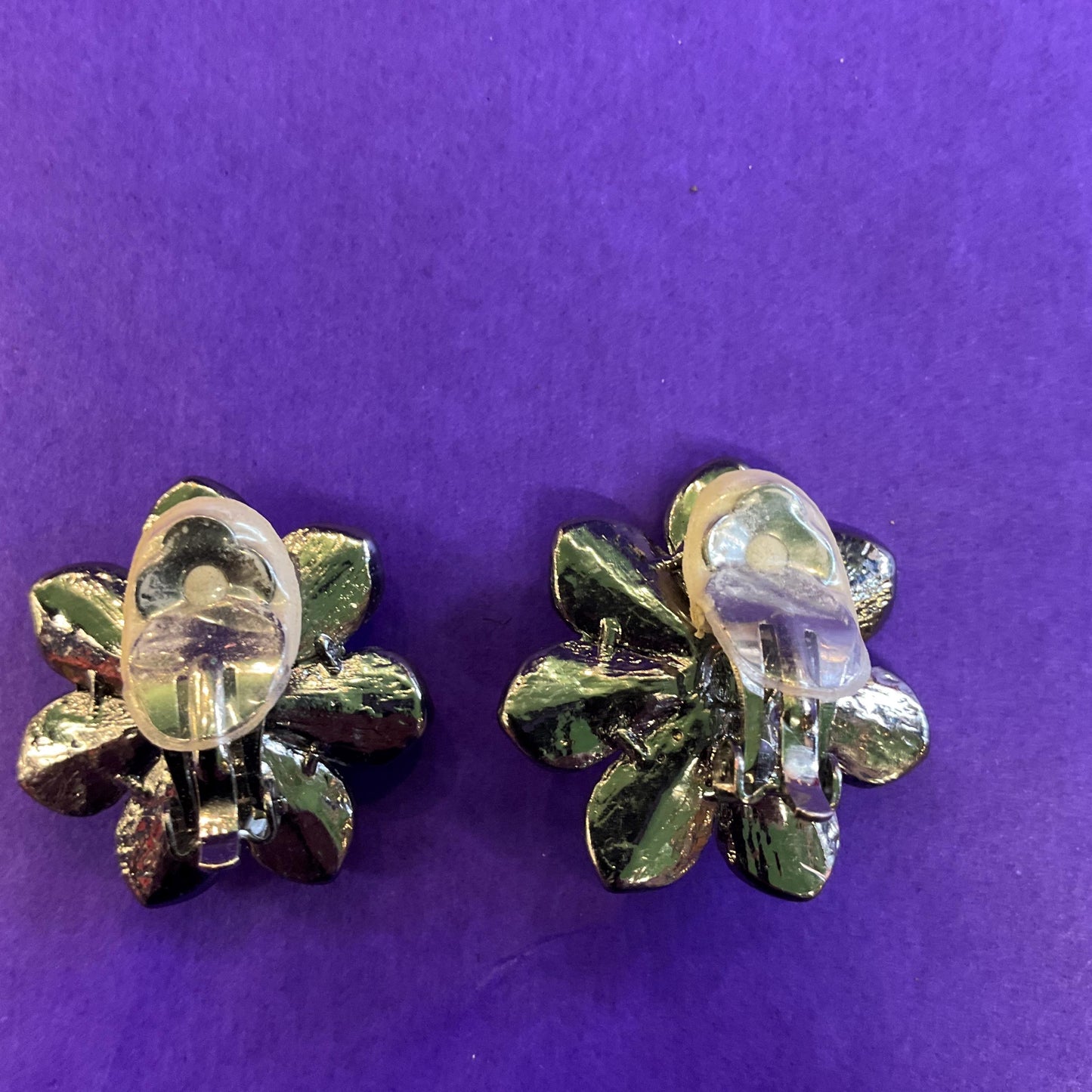 Vintage Butler and Wilson Pewter Tone Large Daisy Crystal Clip on Earrings, Signed as new