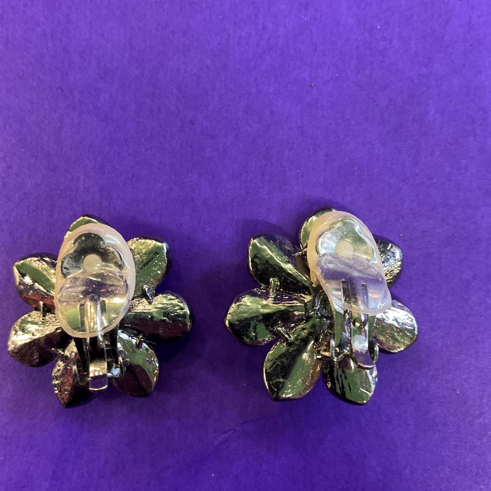 Vintage Butler and Wilson Pewter Tone Large Daisy Crystal Clip on Earrings, Signed as new