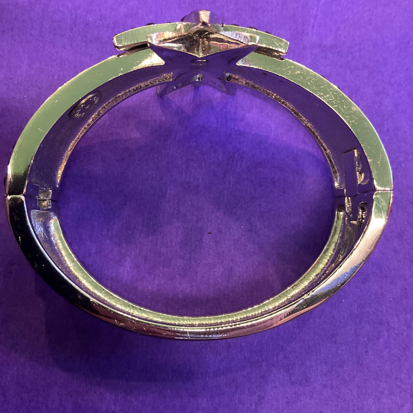 Vintage Butler and Wilson Monotone Art Deco Style Star Bangle, Silver tone with black and silver rhinestones