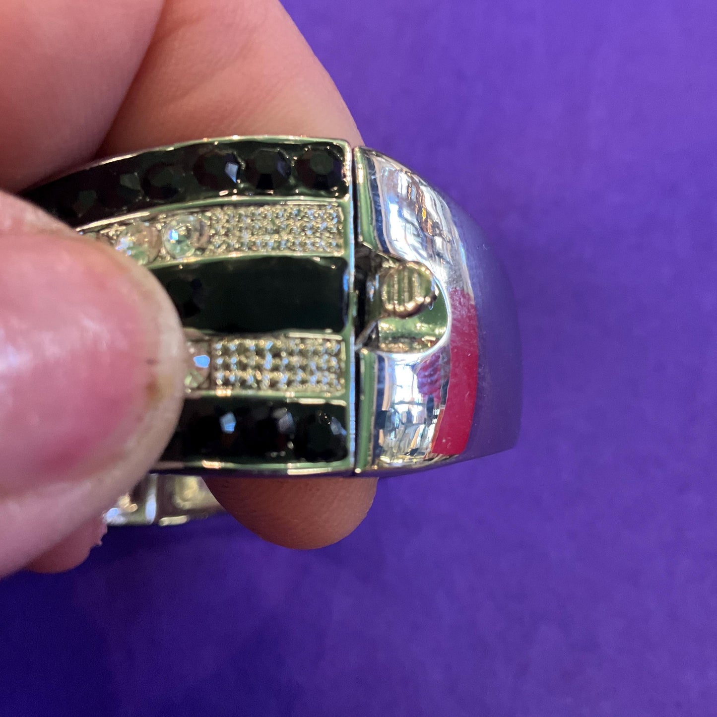 Vintage Butler and Wilson Monotone Art Deco Style Star Bangle, Silver tone with black and silver rhinestones