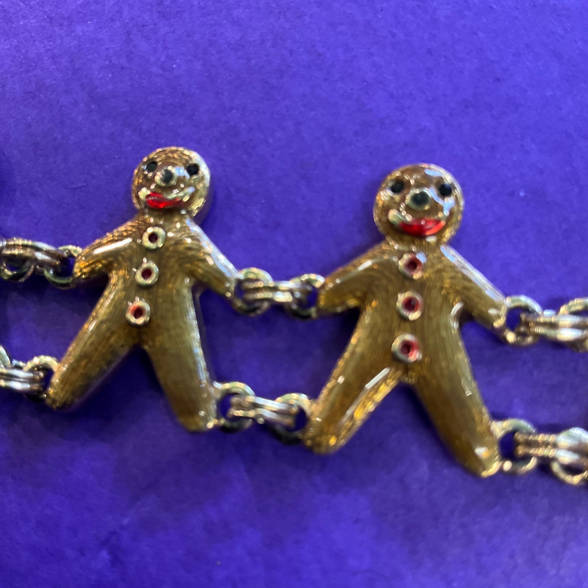 Vintage Butler and Wilson Gold Tone Enamel Gingerbread Man Bracelet, Signed as new
