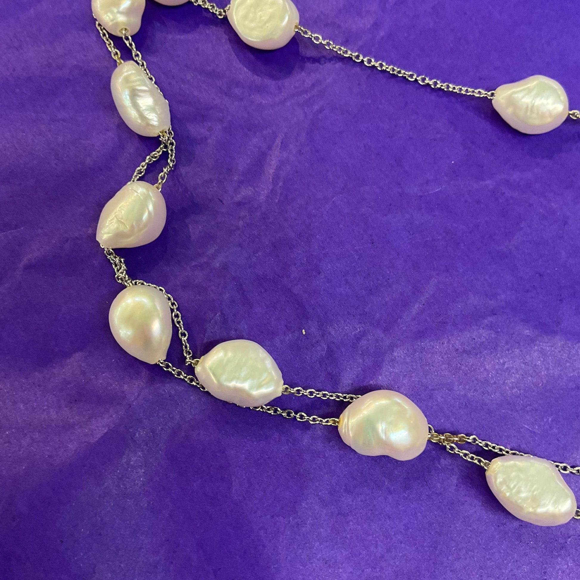 Vintage Flapper Length Ivory Baroque Pearl Chain Necklace