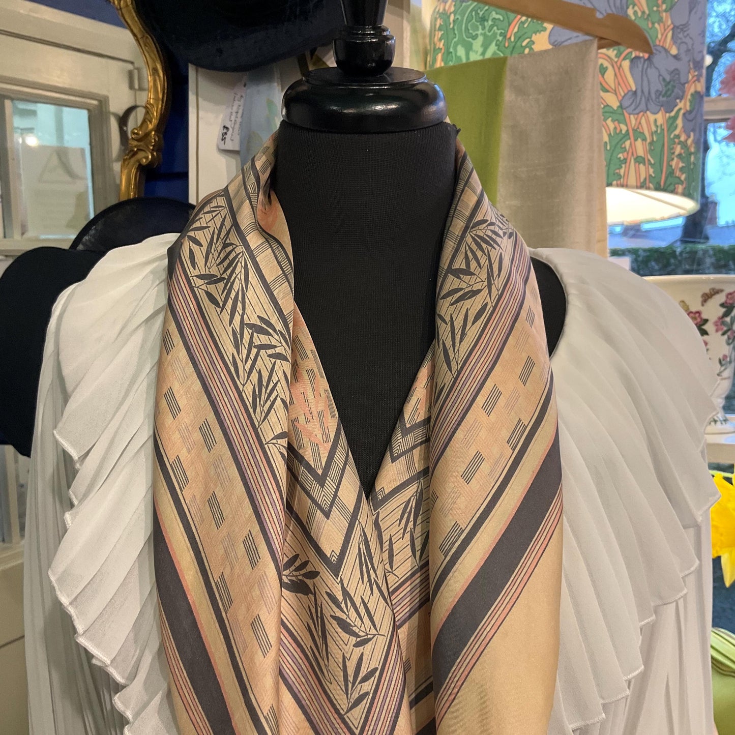 Vintage Liberty of London Pure Silk Scarf in Pale Pink and Grey Bamboo Print