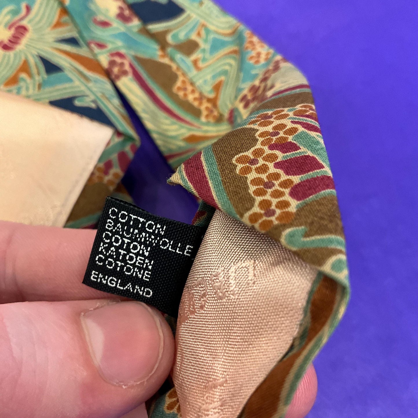 Vintage Liberty of London Ianthe Tana Lawn Tie in Muted Shades of Brown, Teal, Red and Navy