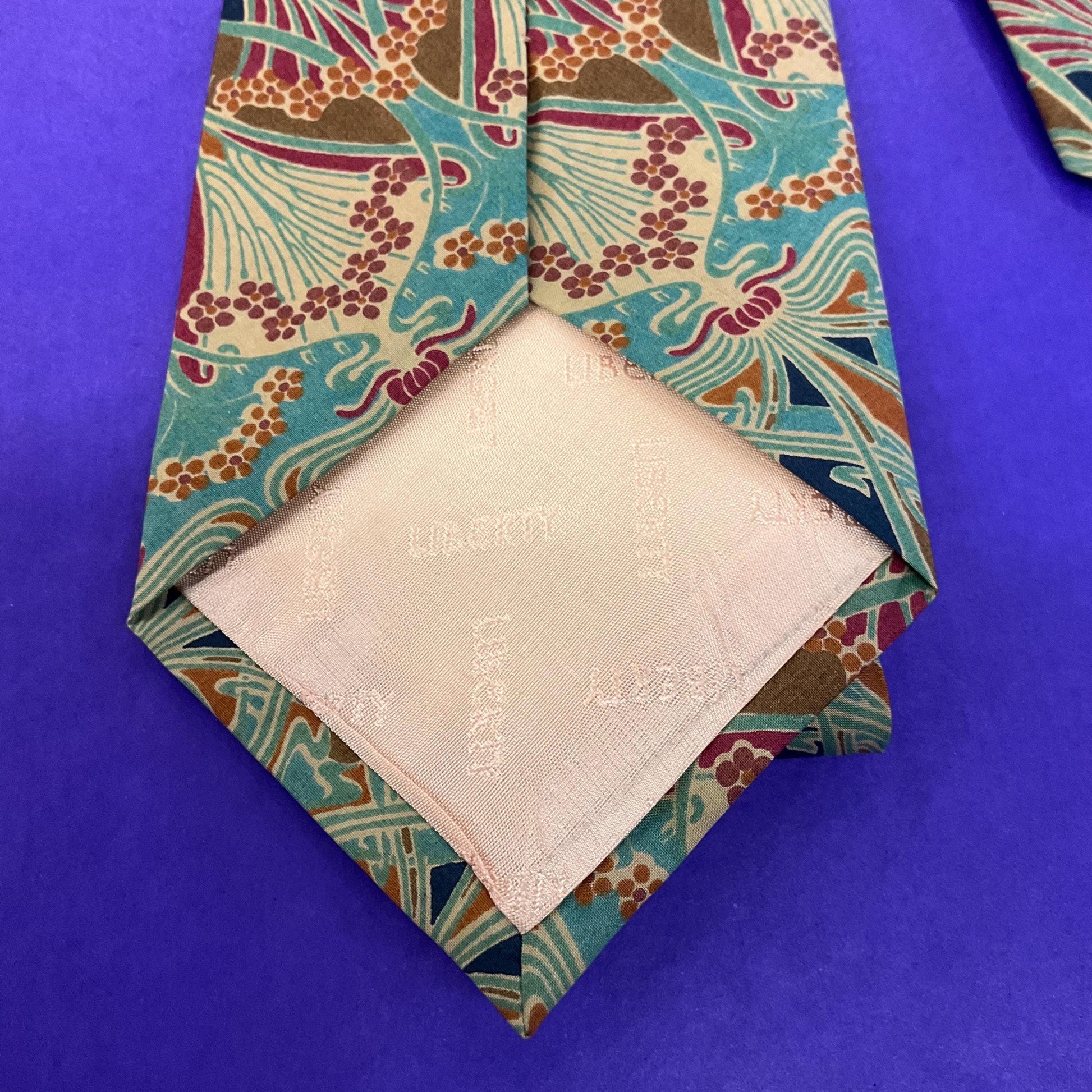 Vintage Liberty of London Ianthe Tana Lawn Tie in Muted Shades of Brown, Teal, Red and Navy