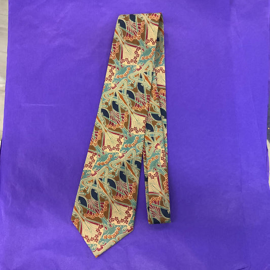 Vintage Liberty of London Ianthe Tana Lawn Tie in Muted Shades of Brown, Teal, Red and Navy