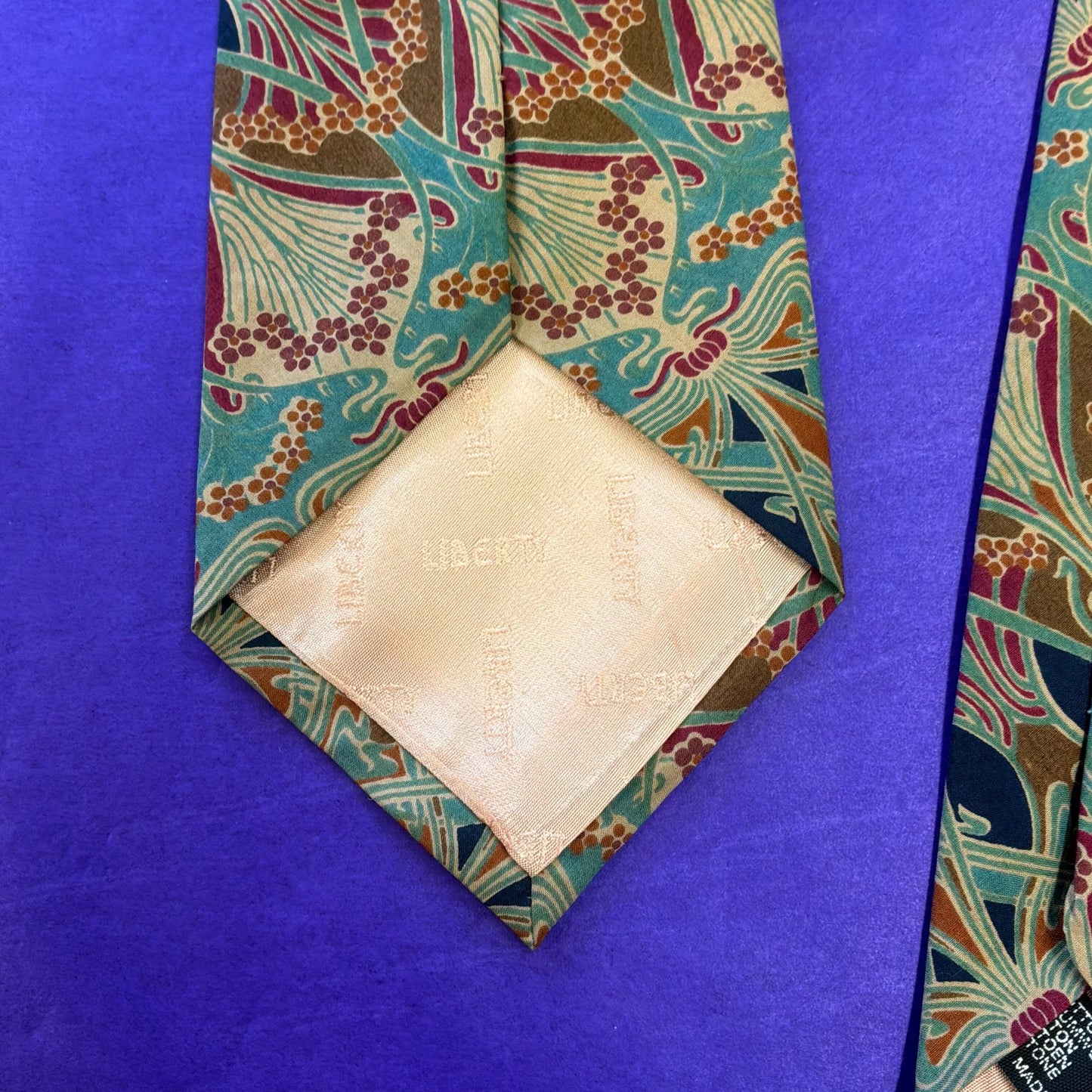 Vintage Liberty of London Ianthe Tana Lawn Cotton Tie, Shades of Turquoise Blue, Gold, and Orange