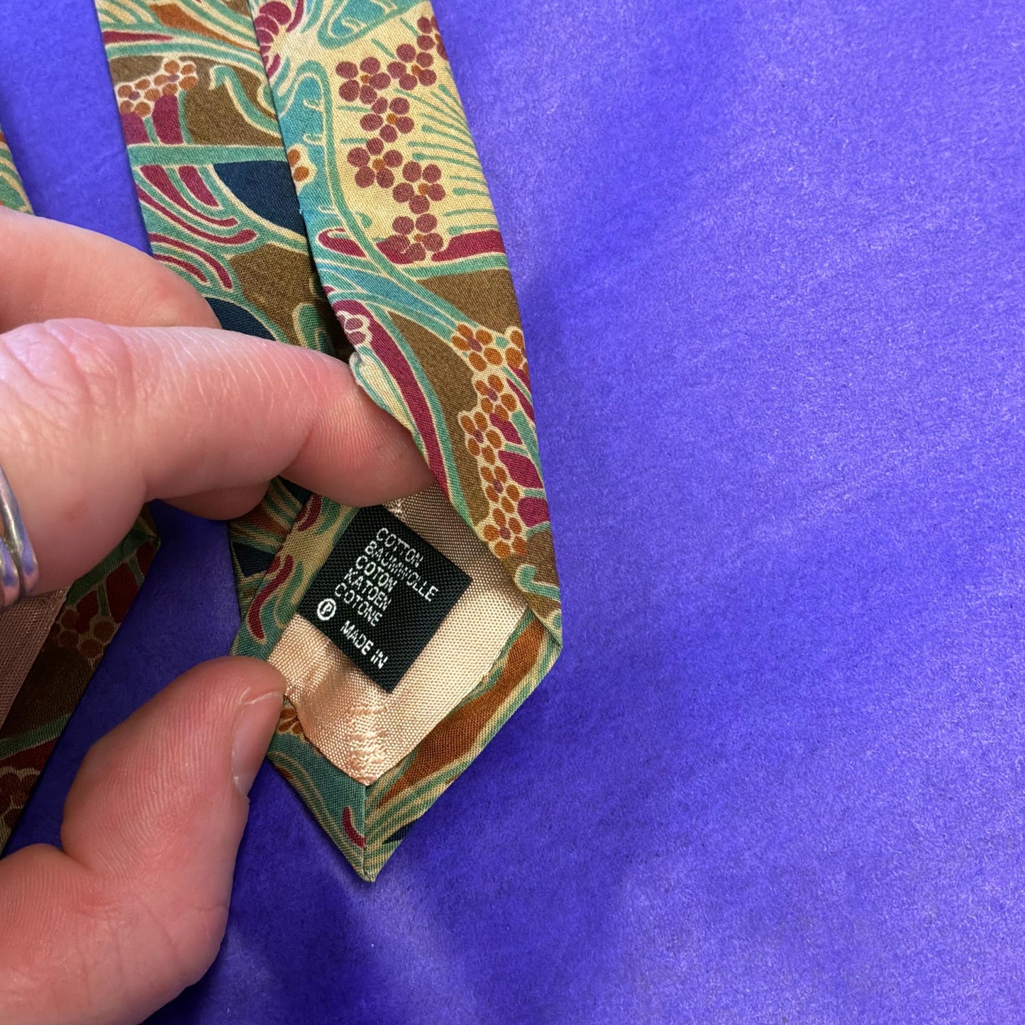 Vintage Liberty of London Ianthe Tana Lawn Cotton Tie, Shades of Turquoise Blue, Gold, and Orange