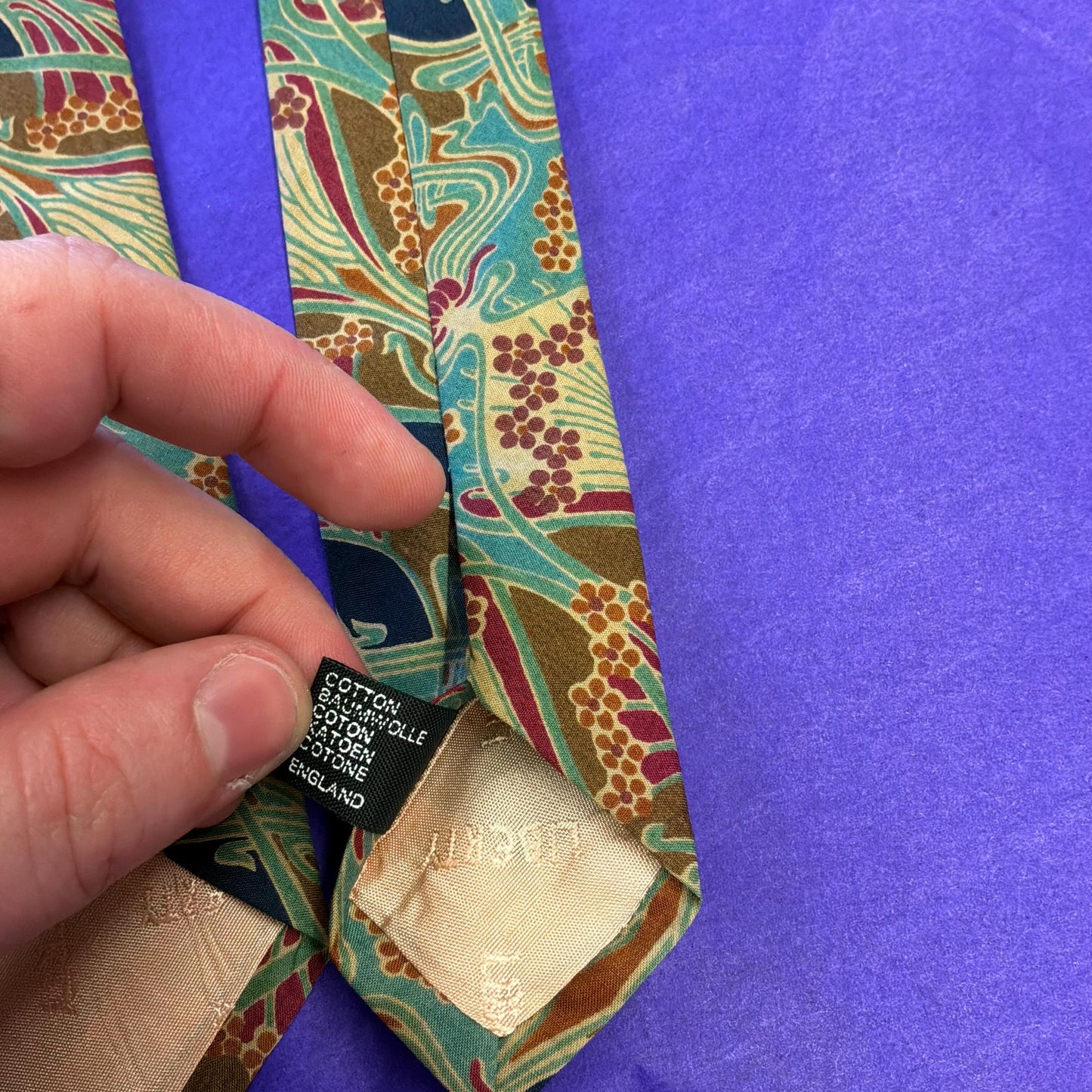 Vintage Liberty of London Ianthe Tana Lawn Cotton Tie, Shades of Turquoise Blue, Gold, and Orange