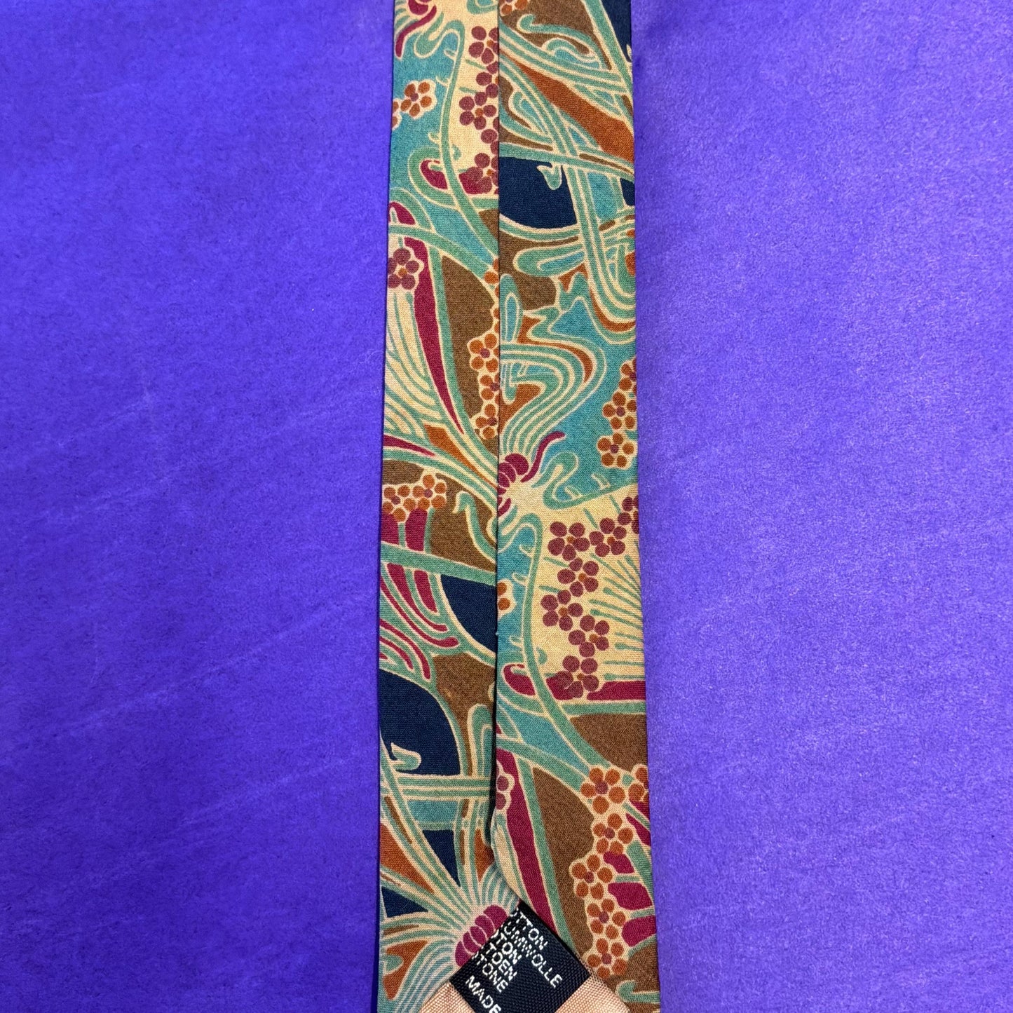 Vintage Liberty of London Ianthe Tana Lawn Cotton Tie, Shades of Turquoise Blue, Gold, and Orange