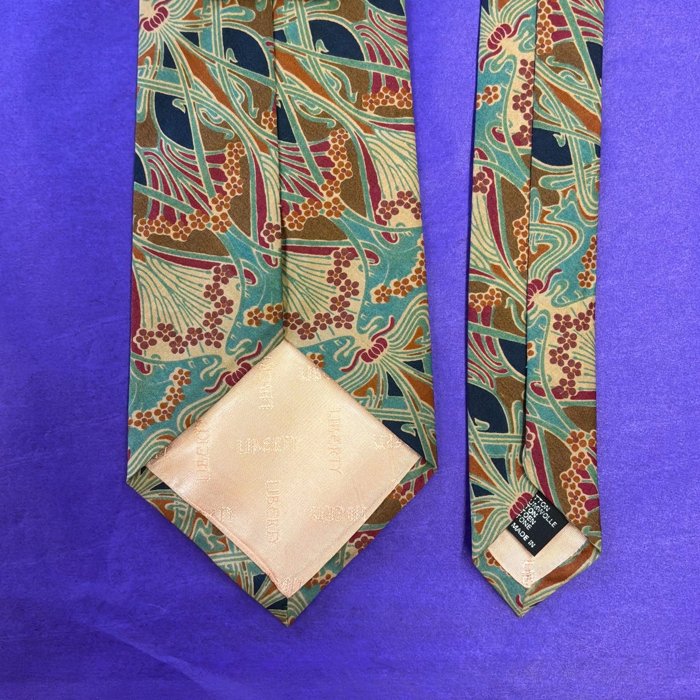 Vintage Liberty of London Ianthe Tana Lawn Cotton Tie, Shades of Turquoise Blue, Gold, and Orange