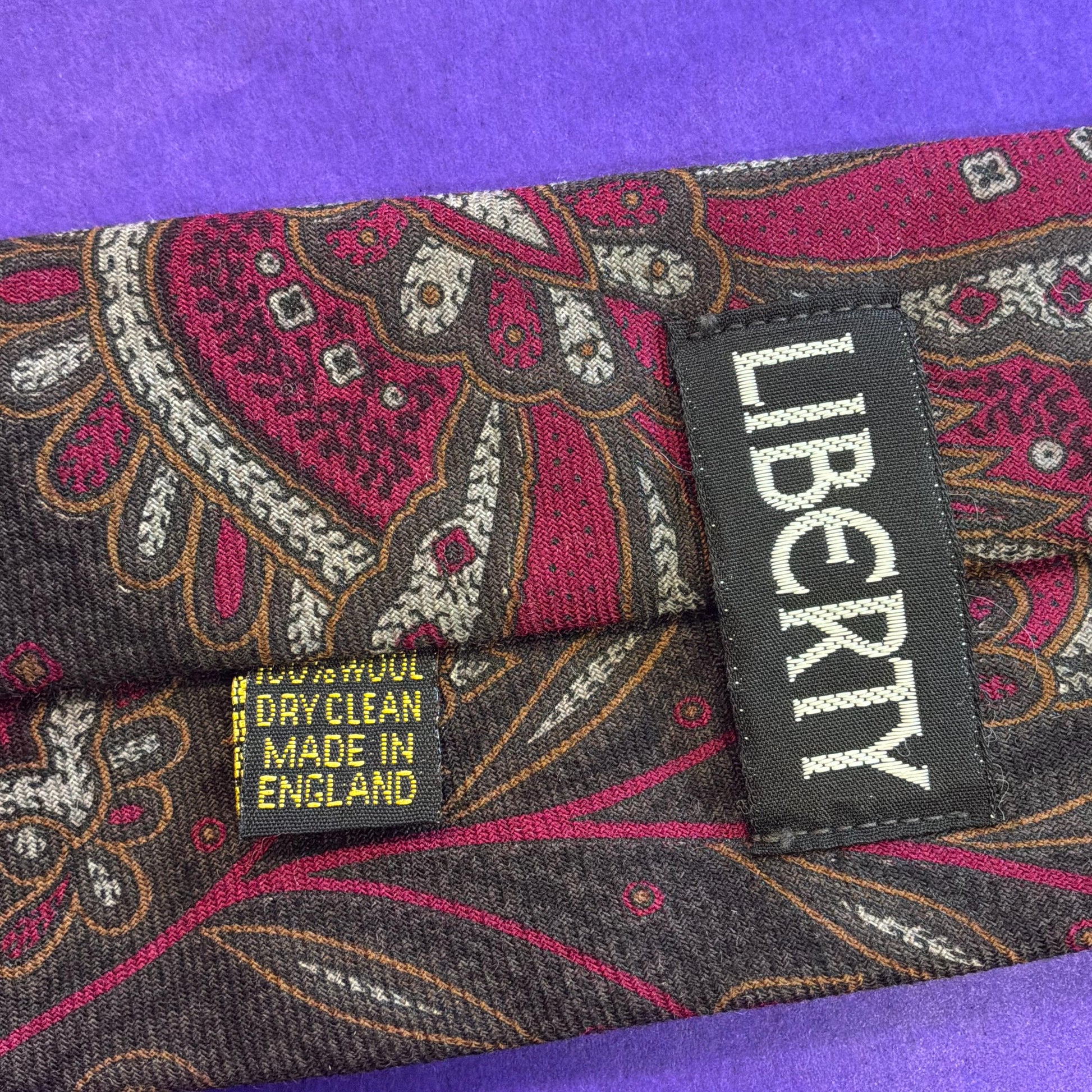 Vintage Liberty of London Pure Wool Paisley Tie, Rich Shades of Red, Gold, Grey, Brown and Black