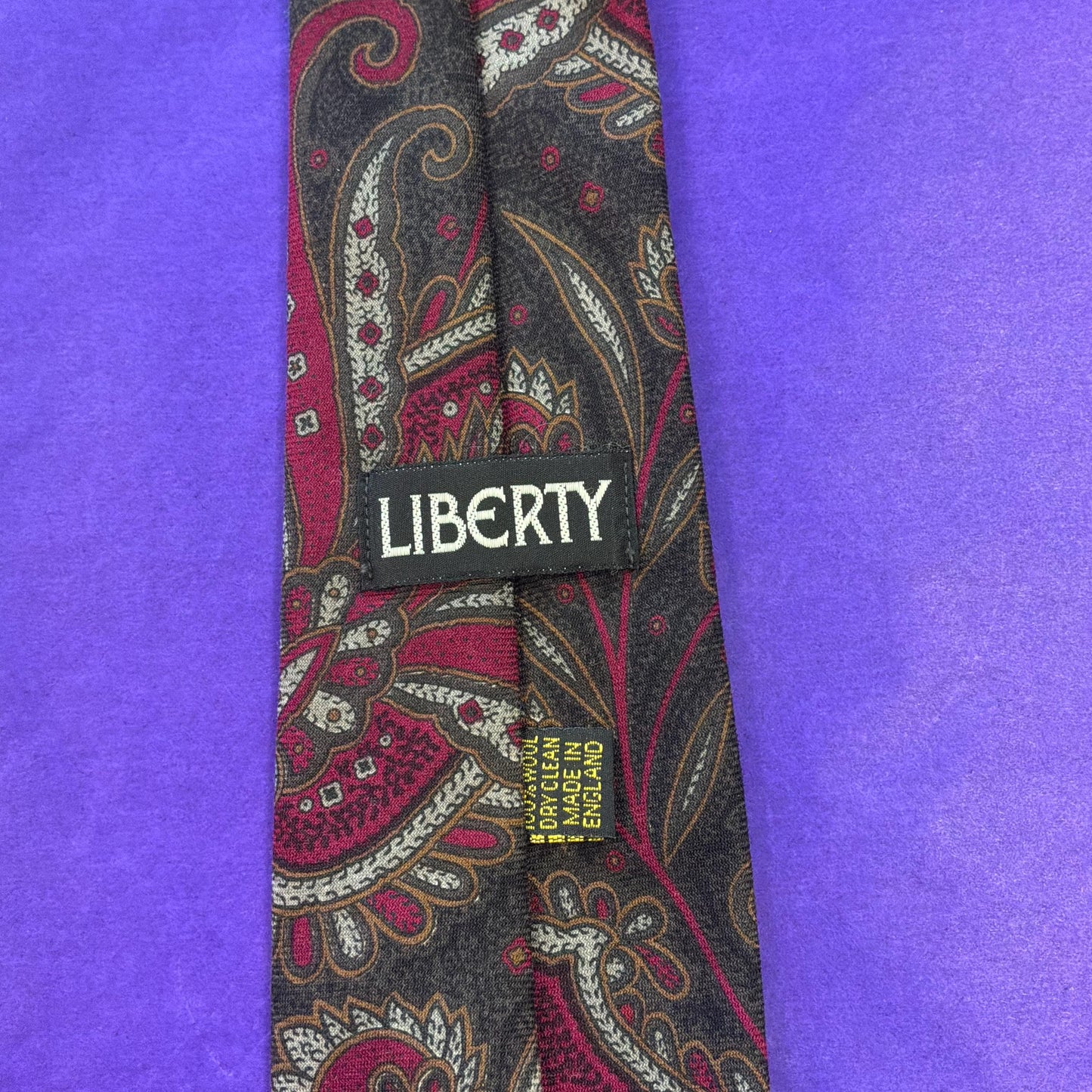 Vintage Liberty of London Pure Wool Paisley Tie, Rich Shades of Red, Gold, Grey, Brown and Black