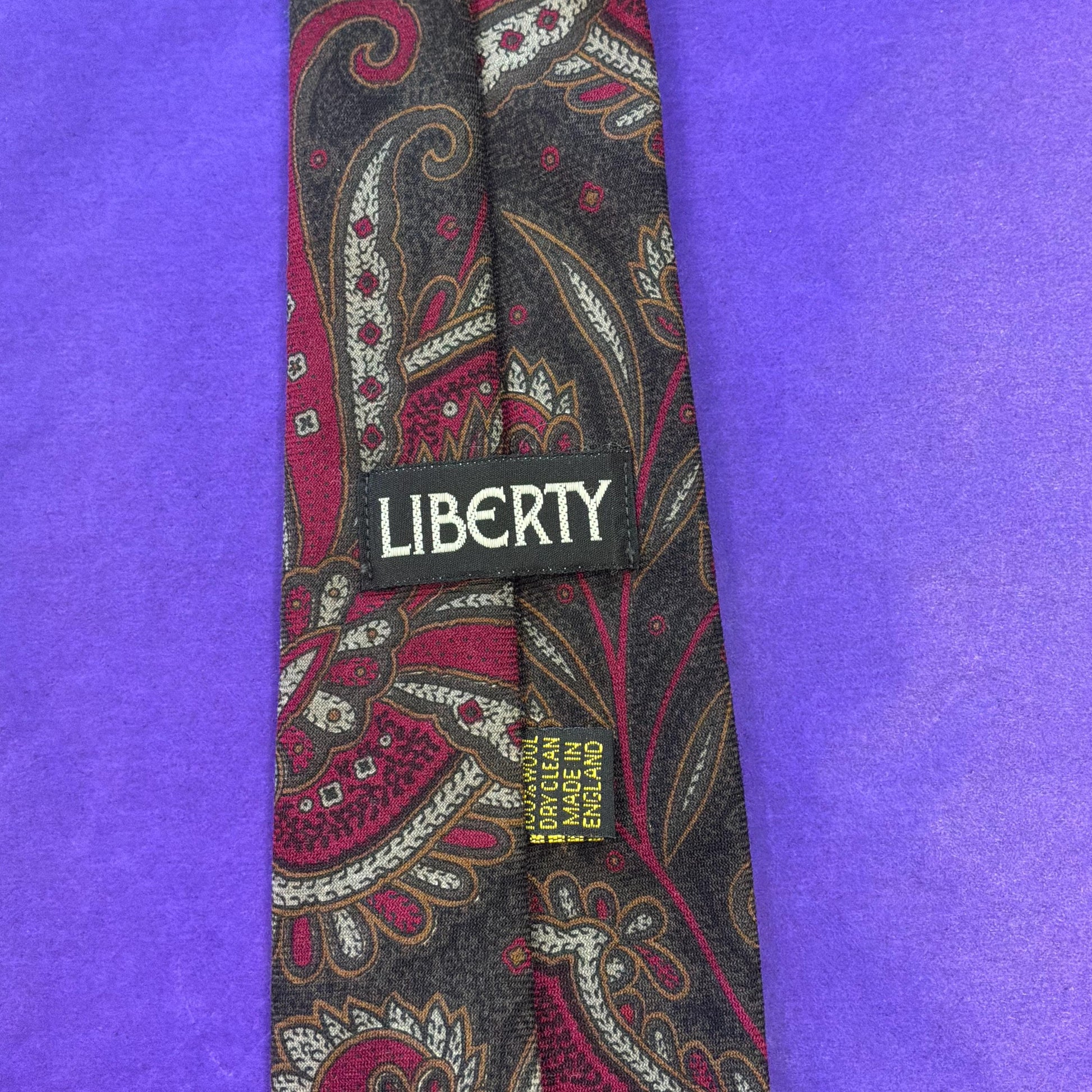 Vintage Liberty of London Pure Wool Paisley Tie, Rich Shades of Red, Gold, Grey, Brown and Black
