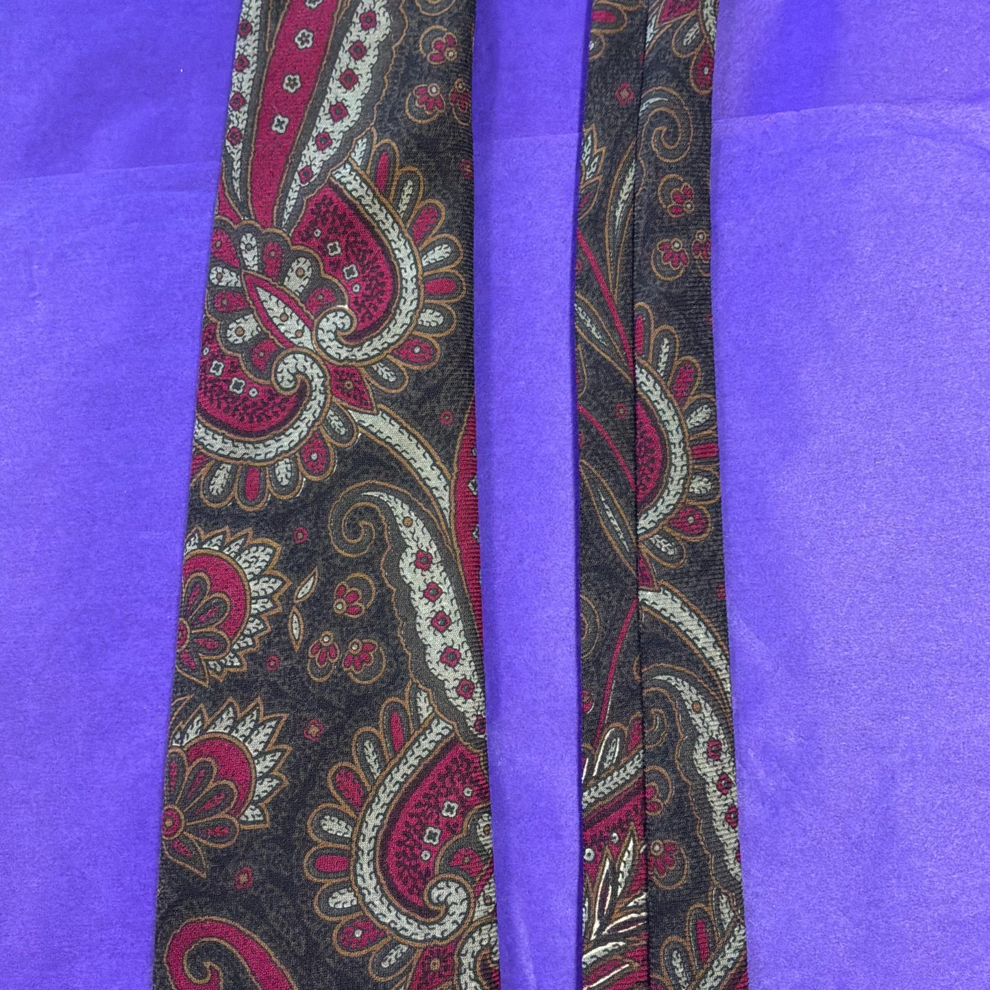 Vintage Liberty of London Pure Wool Paisley Tie, Rich Shades of Red, Gold, Grey, Brown and Black