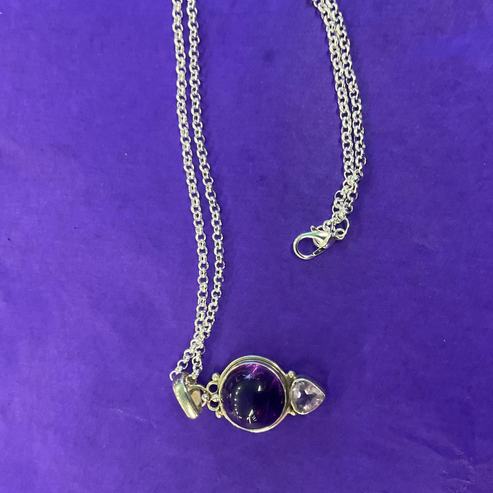 Vintage Amethyst and Silver (925) Pendant, Artisan made with new silver plated chain
