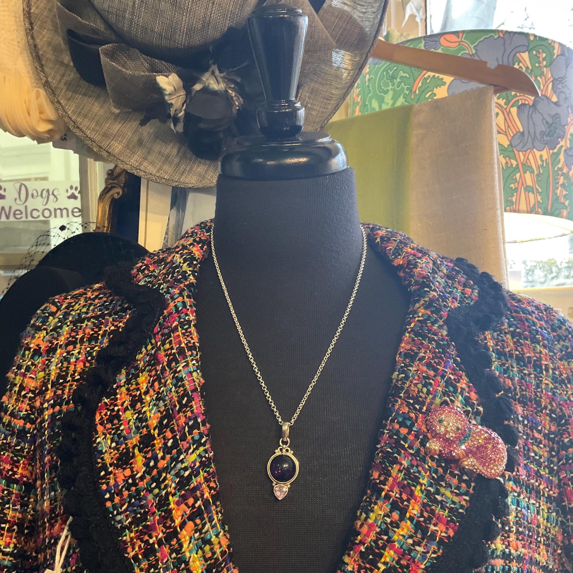 Vintage Amethyst and Silver (925) Pendant, Artisan made with new silver plated chain