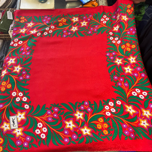 Vintage YVES ST LAURENT 1970s/80s Large Pure Cairè Silk Scarf , vibrant stylised floral design