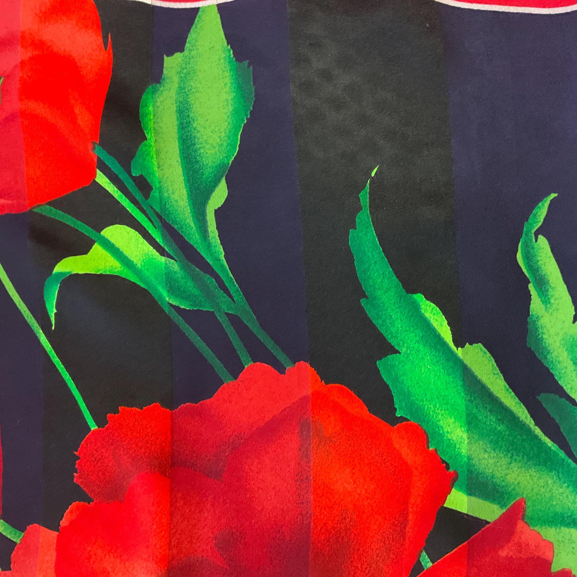 Vintage JAEGER Large Pure Silk Chiffon Devorè Poppies Print Scarf, Vibrant poppy print with hand rolled hem