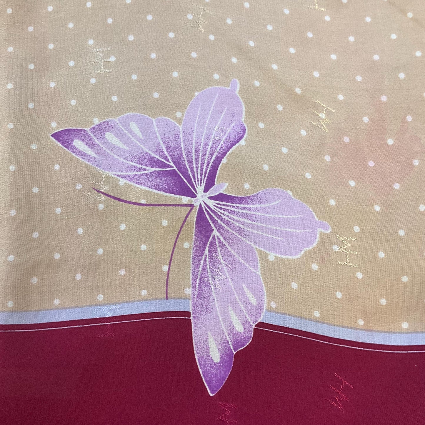 Vintage HANAE MORI ( Madame Butterfly) 1970s/1980s Large Pure Silk Butterflies Scarf, Polka dots and butterfly print