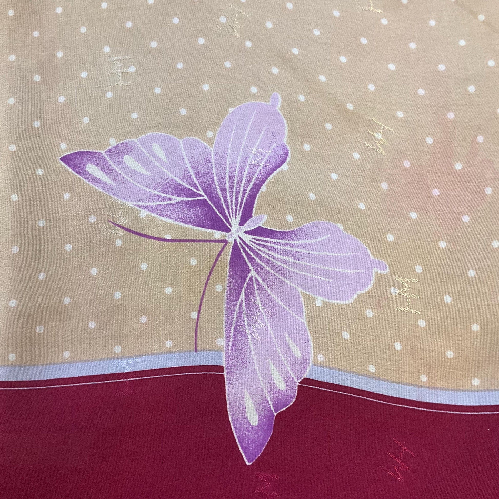 Vintage HANAE MORI ( Madame Butterfly) 1970s/1980s Large Pure Silk Butterflies Scarf, Polka dots and butterfly print