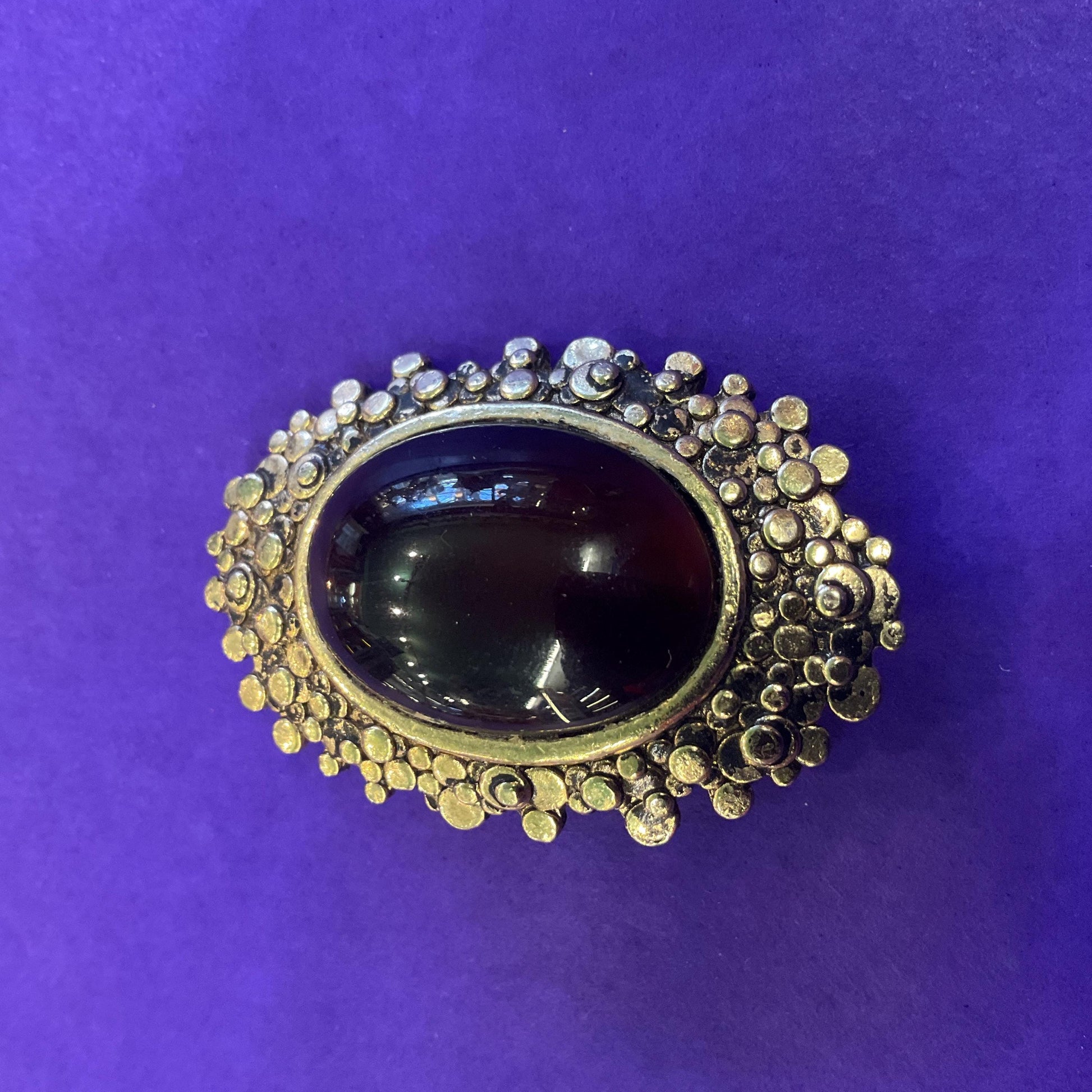 Vintage 1980s Brooch Cluster, 5 brooches gold tone with Dark Purple Agate, inc Sarah Coventry