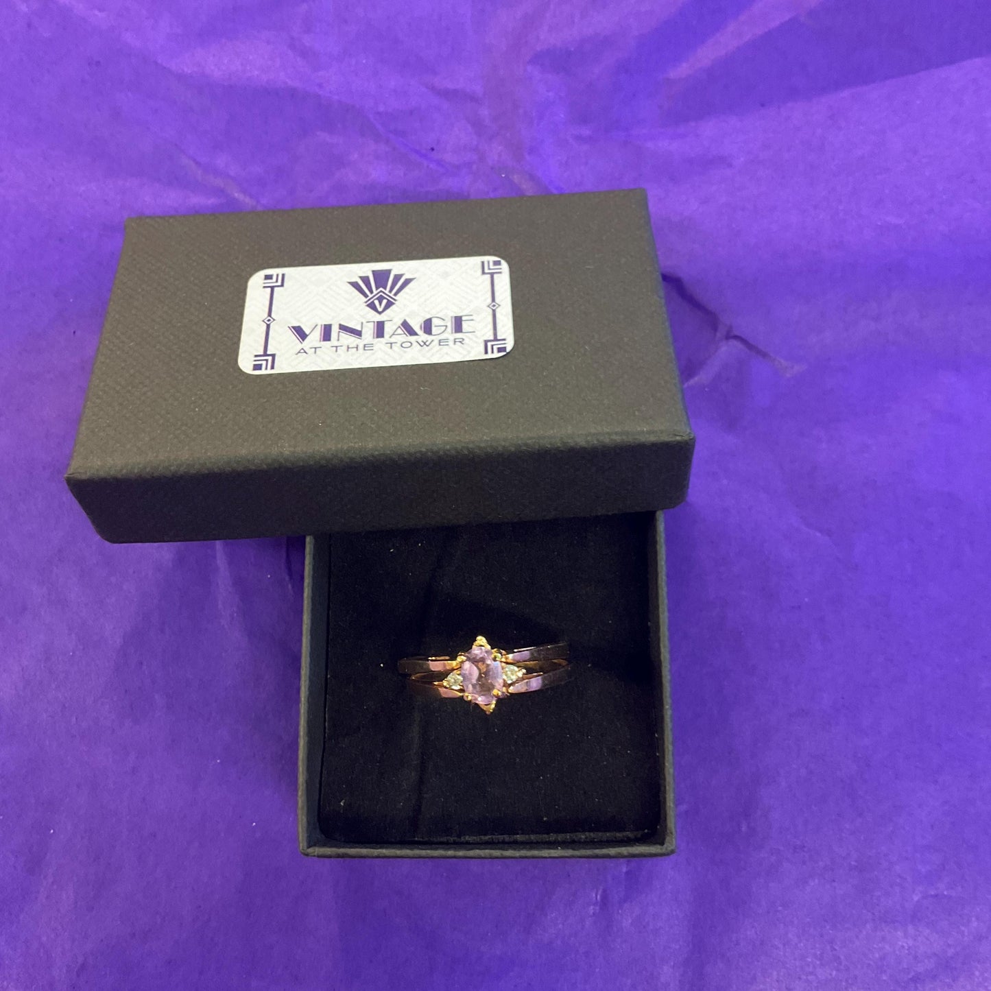 Vintage Reversible Cocktail or Flip Ring, Gold Plated with Amethyst and CZ Clusters, size UK ‘Y’, US …