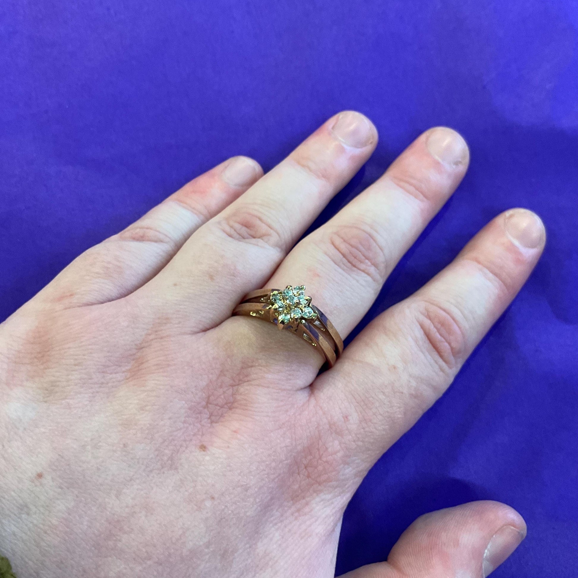 Vintage Reversible Cocktail or Flip Ring, Gold Plated with Amethyst and CZ Clusters, size UK ‘Y’, US …