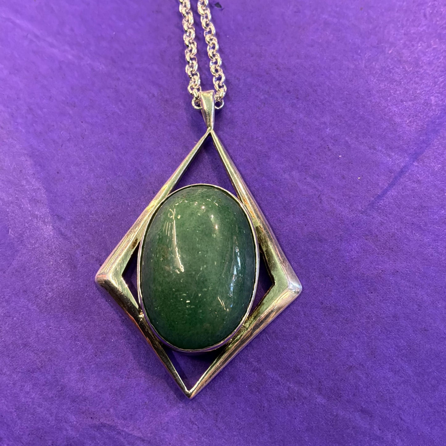 Vintage Artisan Jeweller Made Aventurine Crystal Pendant