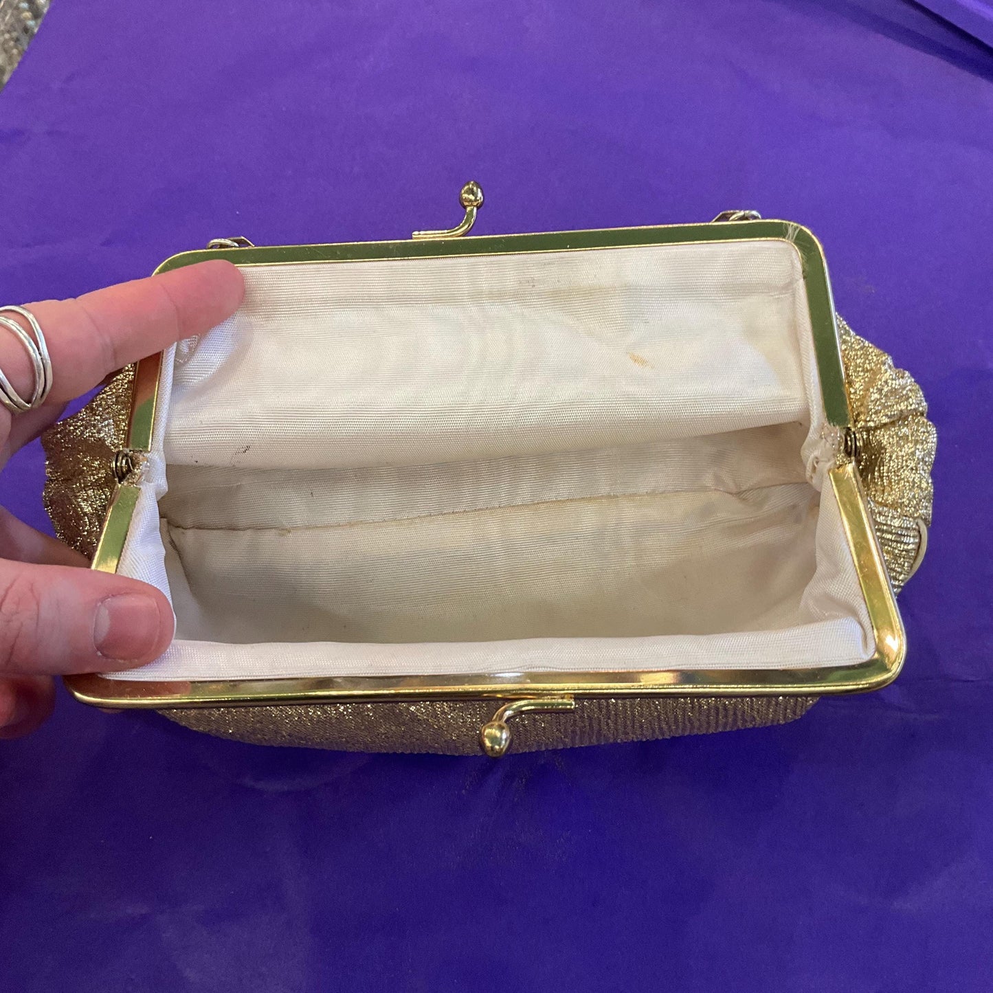 Vintage Swinging Sixties Gold Lurex and Faux Leather clutch Bag/ Cocktail Bag