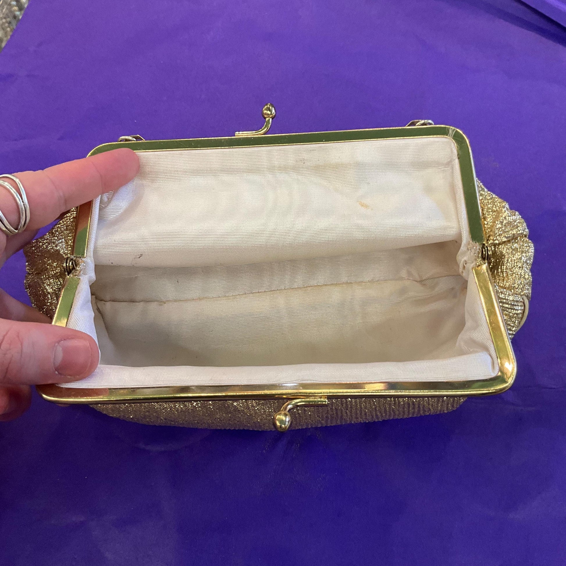 Vintage Swinging Sixties Gold Lurex and Faux Leather clutch Bag/ Cocktail Bag