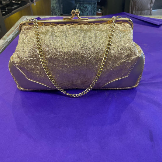 Vintage Swinging Sixties Gold Lurex and Faux Leather clutch Bag/ Cocktail Bag
