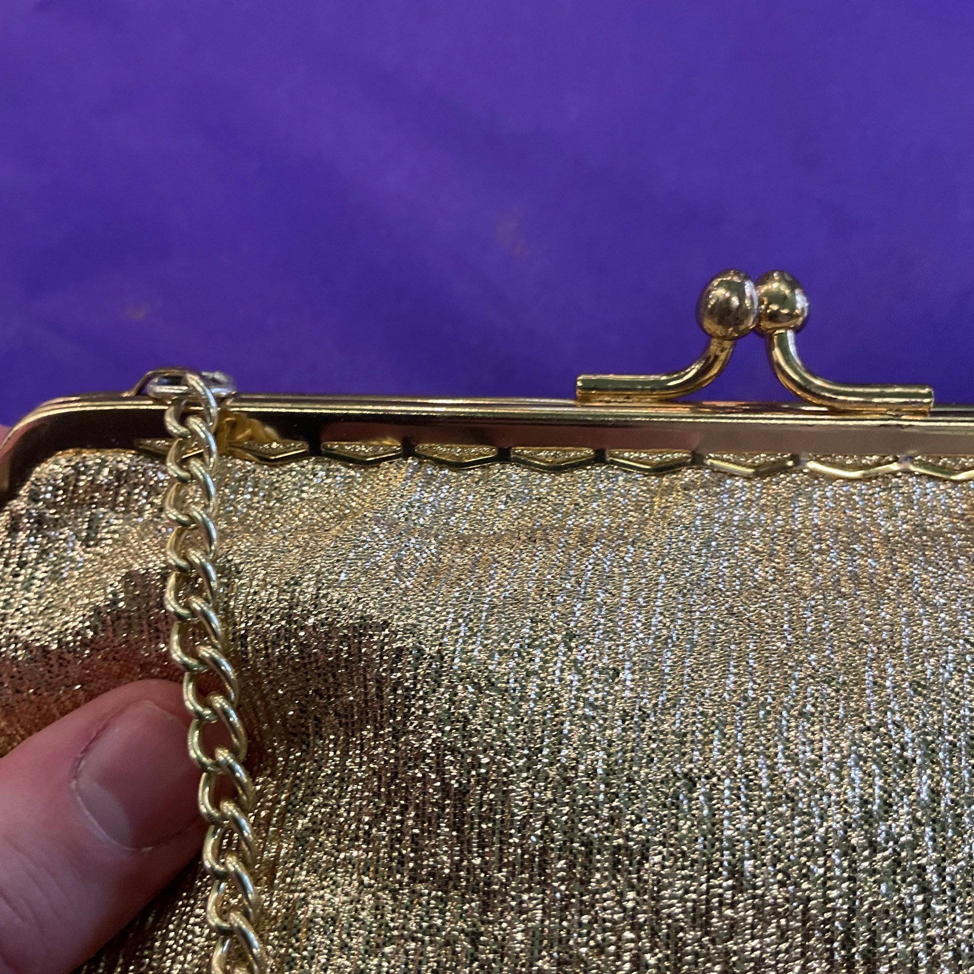 Vintage Swinging Sixties Gold Lurex and Faux Leather clutch Bag/ Cocktail Bag