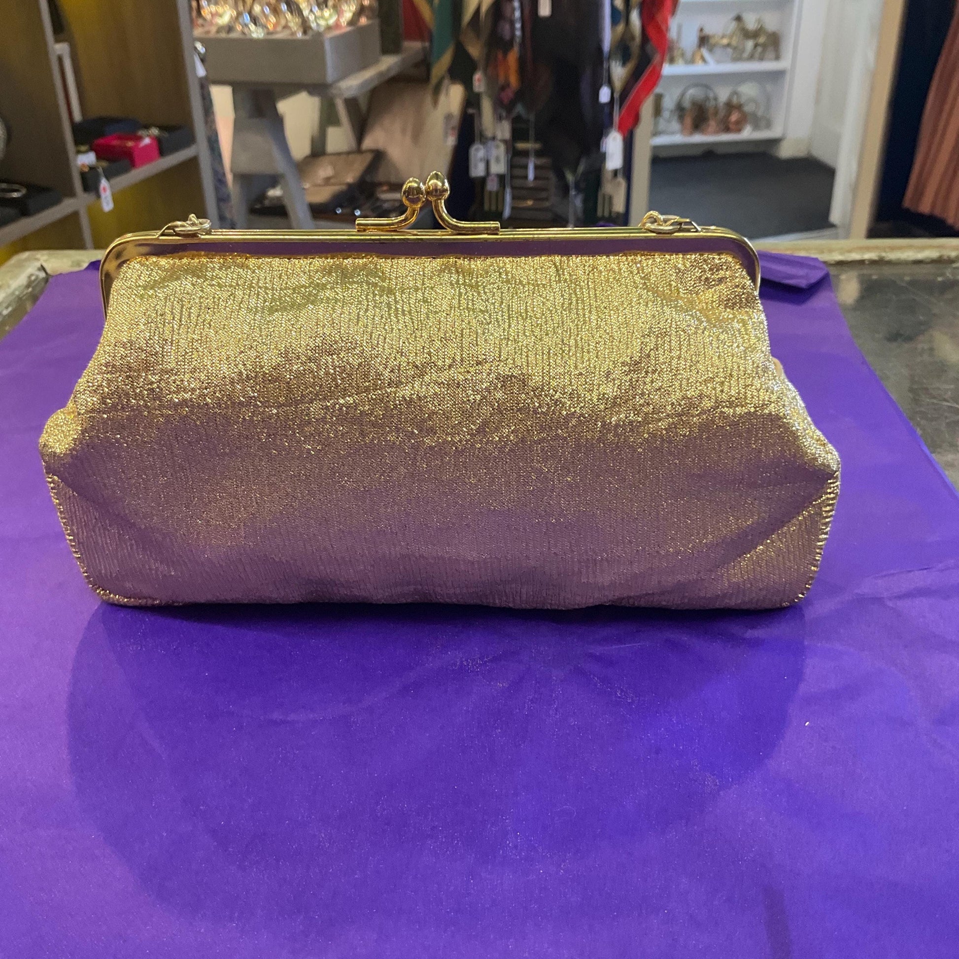Vintage Swinging Sixties Gold Lurex and Faux Leather clutch Bag/ Cocktail Bag