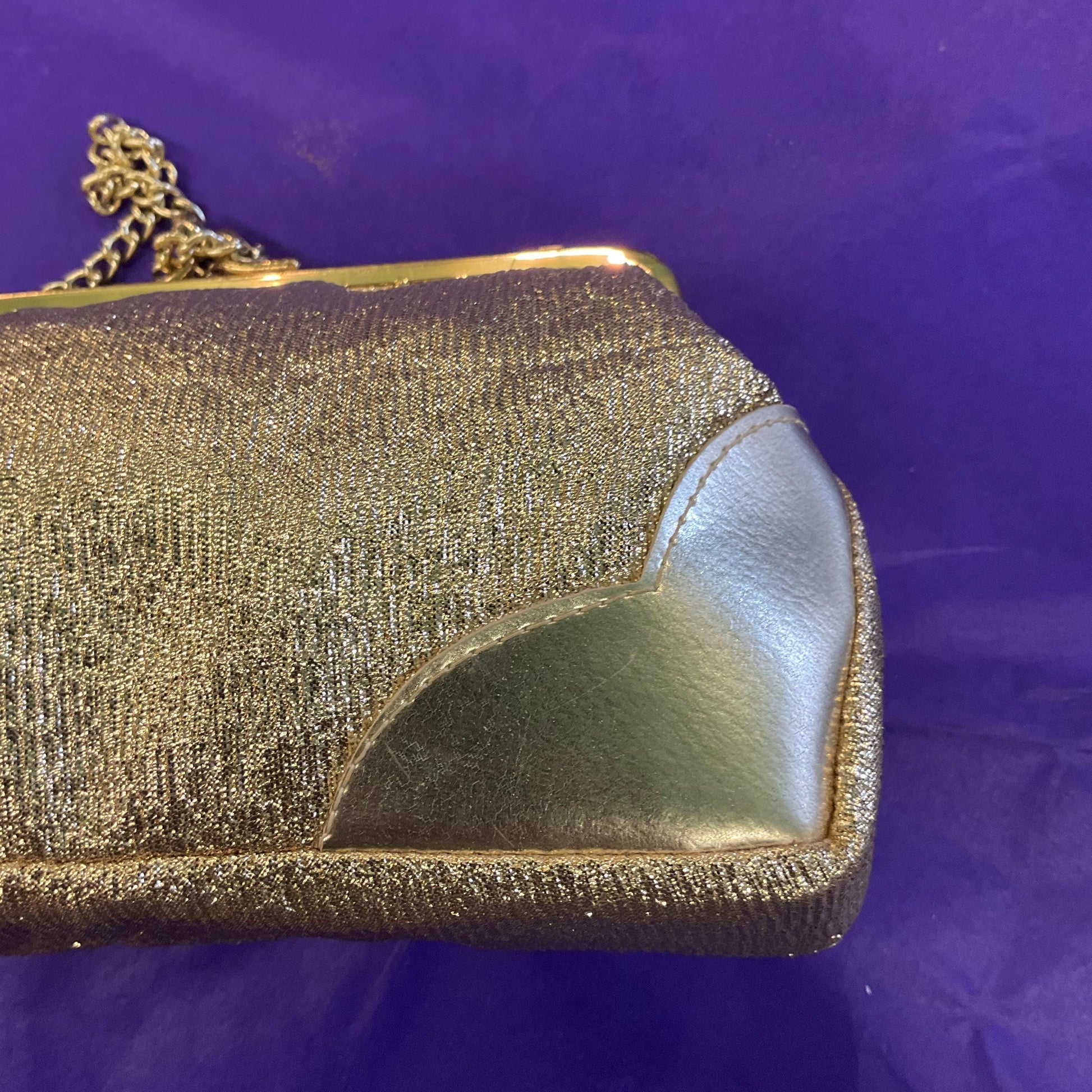 Vintage Swinging Sixties Gold Lurex and Faux Leather clutch Bag/ Cocktail Bag
