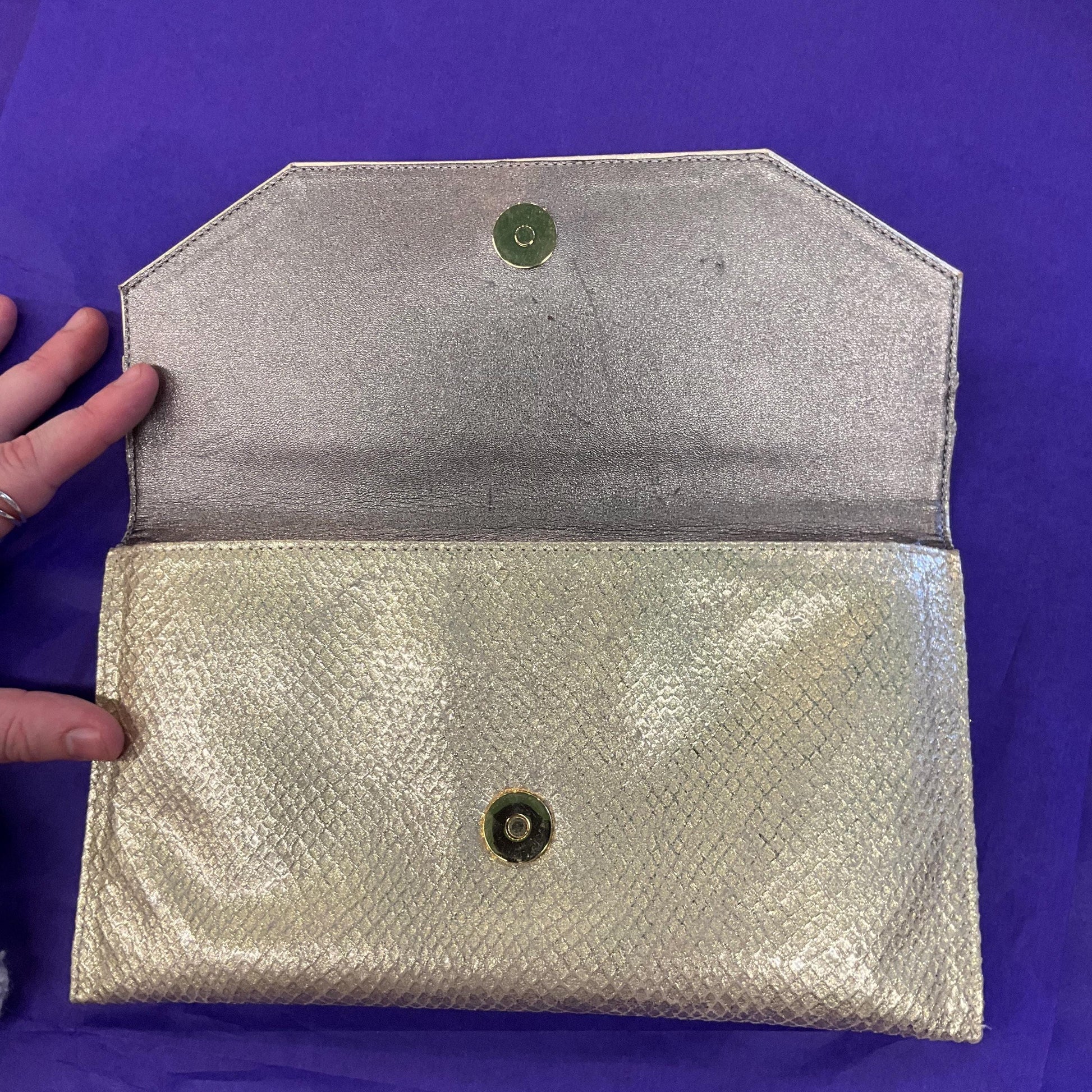 Vintage 1970s/80s Italian Gold Faux Leather Clutch Bag by SABRINA CHIC