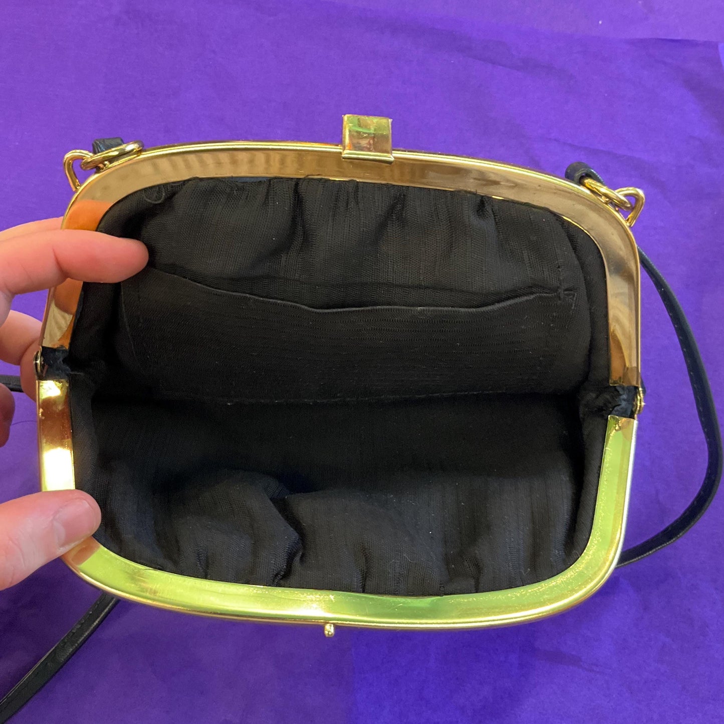 Vintage 1960s/70s Blue Genuine Suede Shoulder Bag with Gold Tone Frame